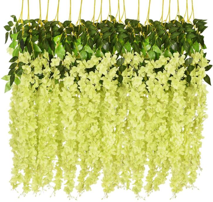 12x Groene Wisteria Kunst Hangplant Kunstplant Wijnstok, Huis en Inrichting, Woonaccessoires | Kunstplanten en Kunstbloemen, Nieuw