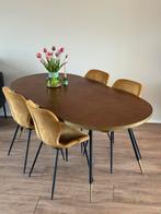 Loods 5 eettafel Denise ovaal hout + goud (incl. 4 stoelen), Huis en Inrichting, Tafels | Eettafels, Ophalen, 200 cm of meer, 50 tot 100 cm