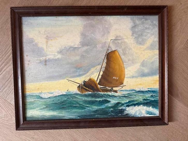 Schilderij van een zeilboot op zee, Antiek en Kunst, Kunst | Schilderijen | Klassiek, Ophalen of Verzenden
