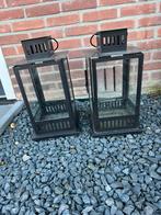 Twee zwarte lantaarns - windlichten, Tuin en Terras, Ophalen, Gebruikt, Vloerlamp
