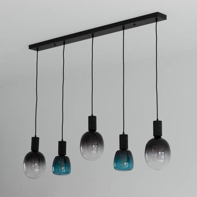 Moderne hanglamp met 5 glazen bollen - 130 cm, Huis en Inrichting, Lampen | Hanglampen, Zo goed als nieuw, 75 cm of meer, Glas