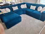 Velour blauw bank goed staat, Huis en Inrichting, Ophalen, Zo goed als nieuw