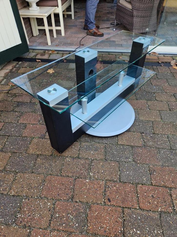 TV Meubel met Glasplaten en Ronde Voet, Huis en Inrichting, Tafels | Salontafels, Ophalen