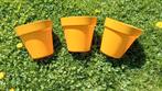 3 gele bloempotten, Kunststof, Rond, Zo goed als nieuw, Tuin