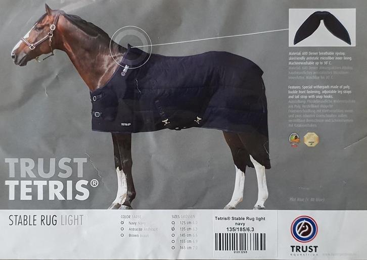 Paardendeken / Staldeken TRUST Tetris 135/185/6.3 Navy OP=OP, Dieren en Toebehoren, Paarden en Pony's | Dekens en Dekjes, Nieuw