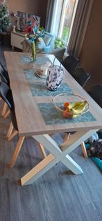 Eettafel met 6 zwarte stoelen, Huis en Inrichting, Tafels | Eettafels, Ophalen, Gebruikt, 50 tot 100 cm, Vijf personen of meer