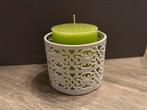 Groen kaars + decoratie houder / woonaccessoires, Overige materialen, Ophalen of Verzenden, Zo goed als nieuw, Minder dan 25 cm