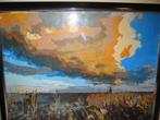 Fraai landschap: kleurige lucht, water en oever, Ophalen, Minder dan 50 cm, Schilderij, Minder dan 50 cm