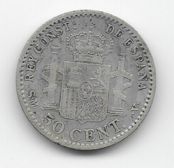 Spanje 50 centimos 1904 (10) KM# 705, Postzegels en Munten, Munten | Europa | Niet-Euromunten, Losse munt, Overige landen, Zilver