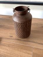 Windlicht + lampje + windlichtje glas beplakt met kurk., Ophalen of Verzenden, Zo goed als nieuw, Metaal, Kandelaar