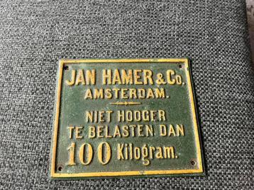 Vintage metalen plaatje Jan Hamer & Co Amsterdam beschikbaar voor biedingen