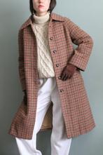 Vintage wollen jas met ruit bruin S, Bruin, Verzenden, Zo goed als nieuw, Vintage