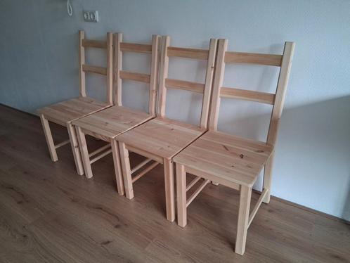4 Ivar Ikea eetkamerstoelen, massief hout (grenen), Huis en Inrichting, Stoelen, Zo goed als nieuw, Vier, Hout, Bruin, Ophalen