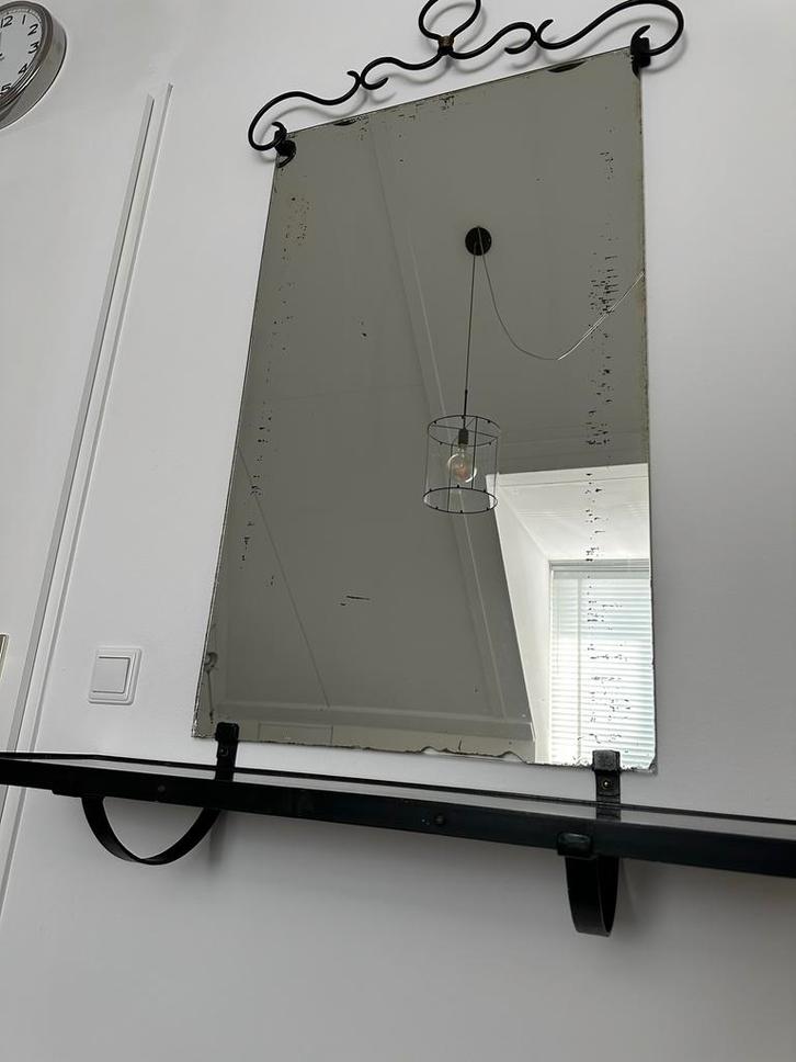 Franse Spiegel met Blad - 100x59cm, Antiek en Kunst, Antiek | Spiegels, 100 tot 150 cm, Rechthoekig, Ophalen
