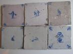 zes 17e eeuwse tegels met diverse voorstellingen., Antiek en Kunst, Antiek | Wandborden en Tegels, Ophalen of Verzenden