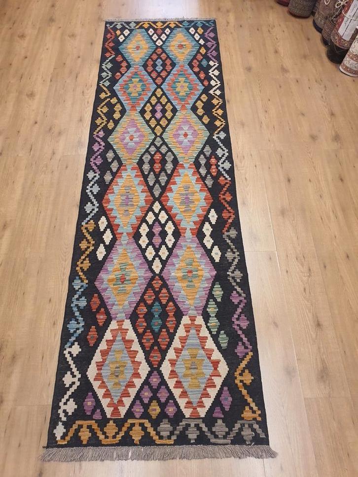 Handgeweven oosterse wollen kelim loper 300x87, Huis en Inrichting, Stoffering | Tapijten en Kleden, Gebruikt, 50 tot 100 cm, 200 cm of meer
