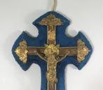 Frans Crucifix wijwatervat blauw fluweel 1920 zeldzaam, Antiek en Kunst, Ophalen of Verzenden