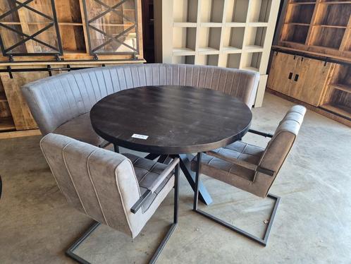 Industrieel mango tafel rond eethoekbank, Huis en Inrichting, Complete eetkamers, Nieuw, Ophalen