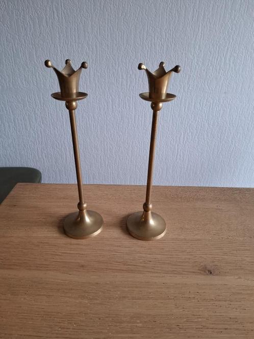 Paar brons/messing narren kandelaren., Huis en Inrichting, Woonaccessoires | Kandelaars en Kaarsen, Zo goed als nieuw, Kandelaar