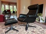 Leren Relaxstoel met Hocker - Italiaans Design, Huis en Inrichting, Fauteuils, Ophalen, Gebruikt, Leer, 75 tot 100 cm