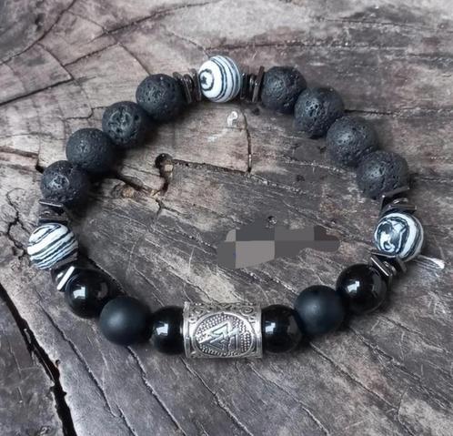 Nieuwe herenarmband van Agaat, Lavasteen, Onyx & Viking bead, Sieraden, Tassen en Uiterlijk, Armbanden, Nieuw, Overige materialen