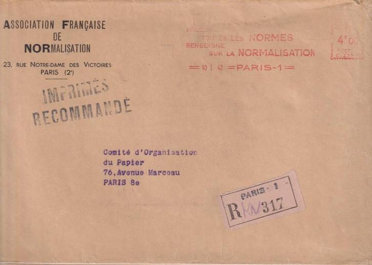 Frankrijk 1942 M119 NORMALISATIE Machinestempel AANT, Postzegels en Munten, Brieven en Enveloppen | Buitenland, Envelop, Ophalen of Verzenden