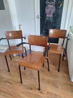 3 vintage school stoelen, Drie, Gebruikt, Bruin, Ophalen
