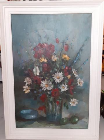 Schilderij (Stilleven Met Bloemen) acryl op canvas, 1984 beschikbaar voor biedingen