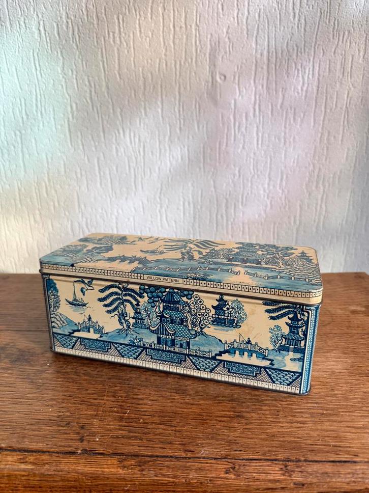 Vintage Beschuitbus Willow Pattern, Verzamelen, Blikken, Gebruikt, Beschuit, Overige merken, Ophalen of Verzenden