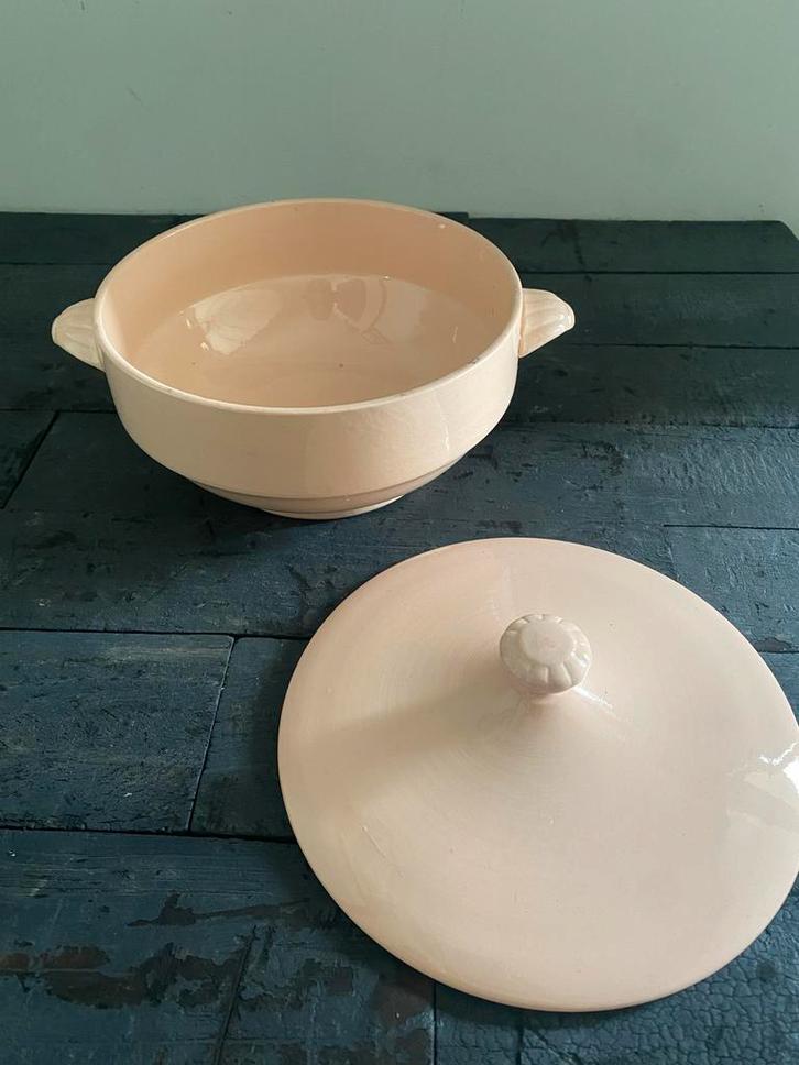Vintage Soepterrine met Deksel - Digoin Sarreguemines, Huis en Inrichting, Keuken | Servies, Gebruikt, Kom(men), Overige stijlen