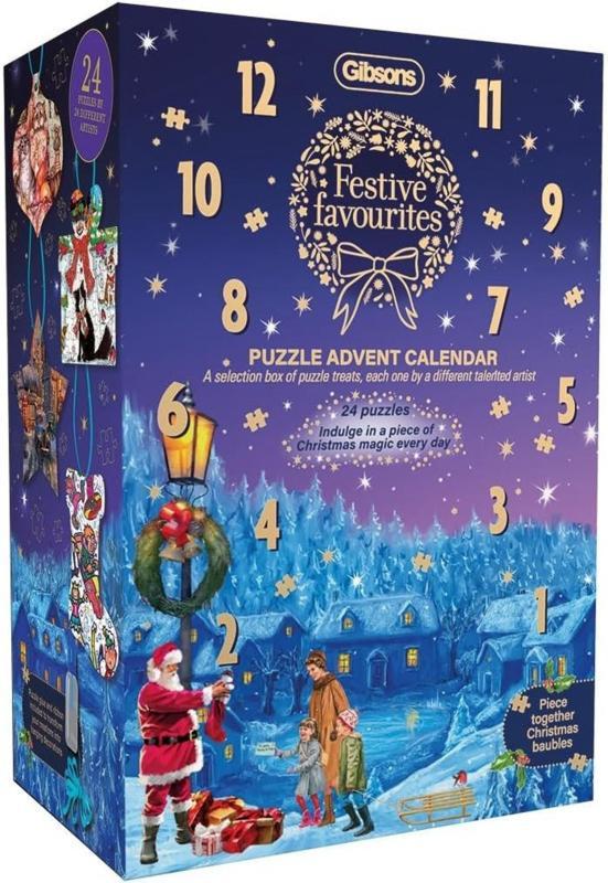 Gibsons Festive Favourites Advent Calendar 24x54 (AANBIEDING, Hobby en Vrije tijd, Denksport en Puzzels, Nieuw, Legpuzzel, 500 t/m 1500 stukjes