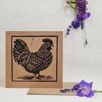 Dubbele kaart met envelop Kip handgemaakt linosnede 15x15 cm, Ophalen of Verzenden, Nieuw