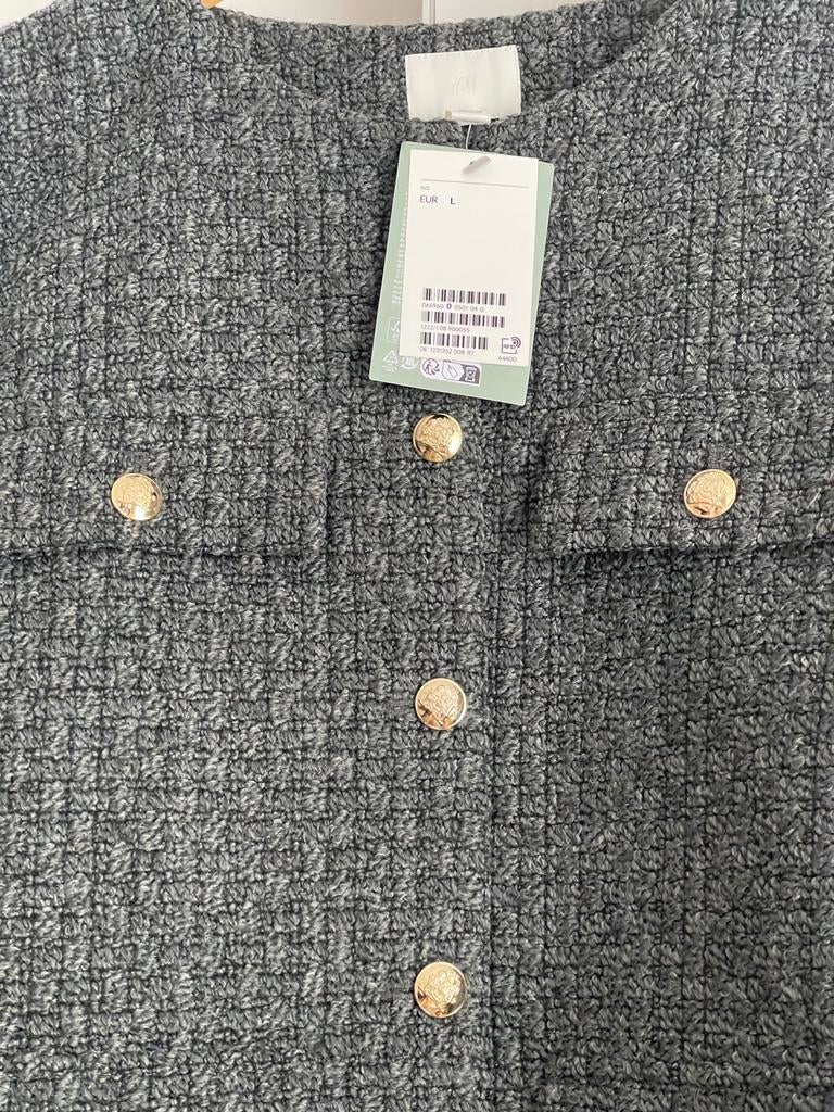 Grijze H&M Tweed Jas - Maat L, Ophalen of Verzenden, Nieuw, Grijs, Overige halswijdtes
