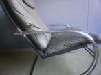 1960s fauteuil- leer, grijze bekleding, verchroomd buizen on, Huis en Inrichting, Stoelen, Gebruikt, Ophalen of Verzenden, 1960s