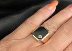 Gouden herenring met Onyx en witte topaas. 2025/551, Zwart, Ophalen of Verzenden, Zo goed als nieuw, .