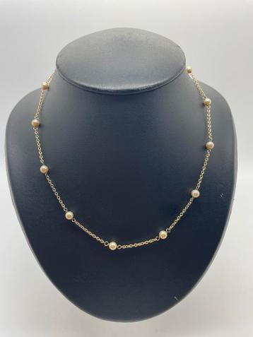 A75 Prachtige zilveren ketting goudkleurig mer parels beschikbaar voor biedingen