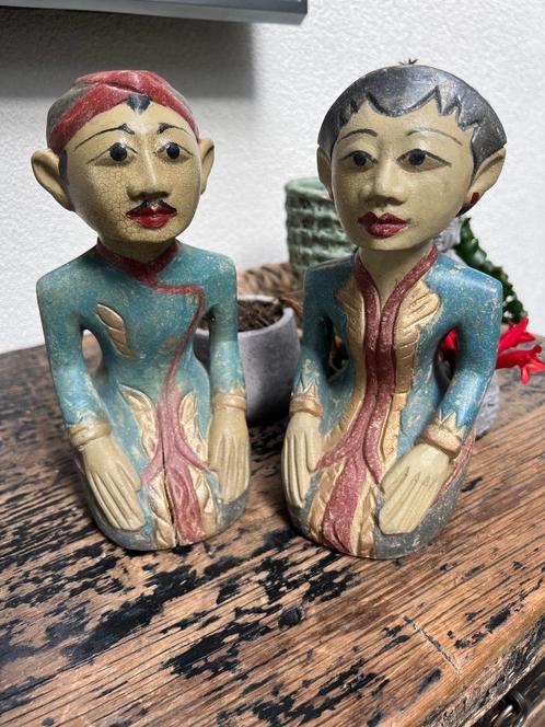 Javaans houtsnijwerk echtpaar Indonesie Loro Blonyo blauw, Huis en Inrichting, Woonaccessoires | Overige, Nieuw, Ophalen of Verzenden
