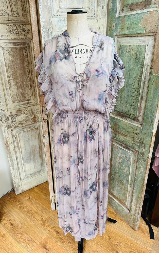 Iro gevoerde oud roze midi jurk maat 36 zgan, Ophalen of Verzenden, Zo goed als nieuw, Roze, Maat 36 (S)