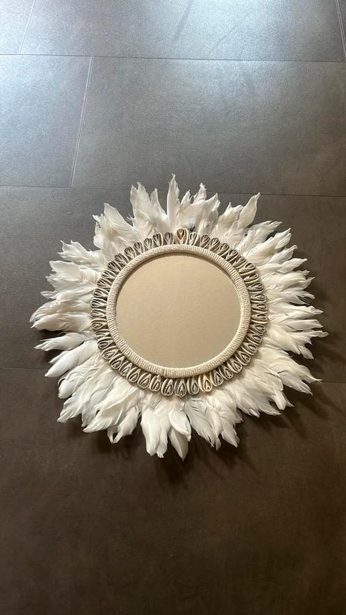 Boho spiegel met veren en schelpen | Ronde wanddecoratie, Huis en Inrichting, Woonaccessoires | Spiegels, Ophalen of Verzenden