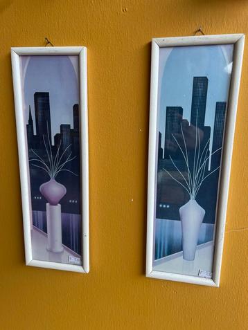 2 vintage jaren 80 wand lijsten, stad afbeelding beschikbaar voor biedingen