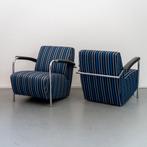 Leolux Scylla fauteuils blauw gestreepte stof / chroom, Huis en Inrichting, Ophalen of Verzenden, Zo goed als nieuw, Leer
