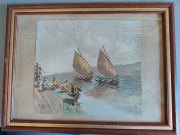 Vissersboten in Indië, aquarel 1e helft 20 e eeuw beschikbaar voor biedingen