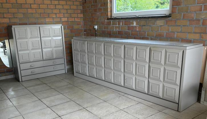 Brutalist Dressoir en Barkast set - De Coene ‘71, Huis en Inrichting, Kasten | Dressoirs, Gebruikt, 150 tot 200 cm, 25 tot 50 cm
