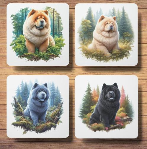 Chow Chow Bos onderzetters met houder, Huis en Inrichting, Woonaccessoires | Onderzetters, Nieuw, Glas of Kopje, Ophalen of Verzenden