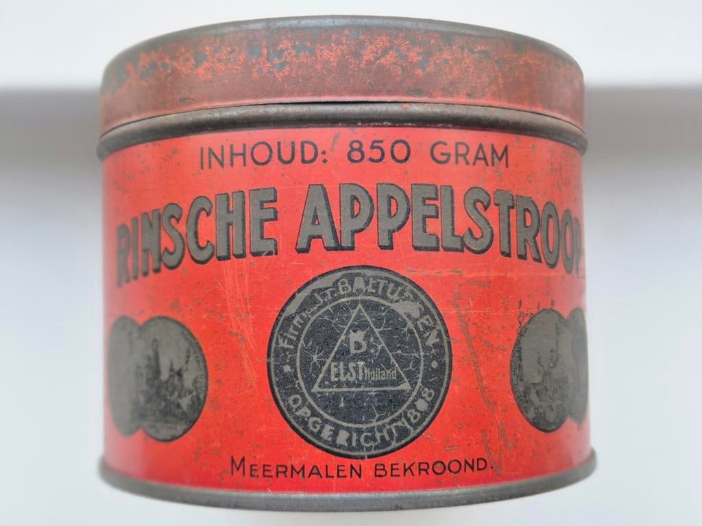 Prima Rinsche Appelstroop blik Elst, Verzamelen, Blikken, Ophalen of Verzenden, Gebruikt, Overige