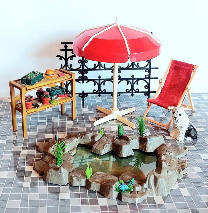 Vintage poppenhuis 1:16 tuintje terras kunststof 60s Lundby, Verzamelen, Poppenhuizen en Toebehoren, Gebruikt, Decoratie, Ophalen of Verzenden