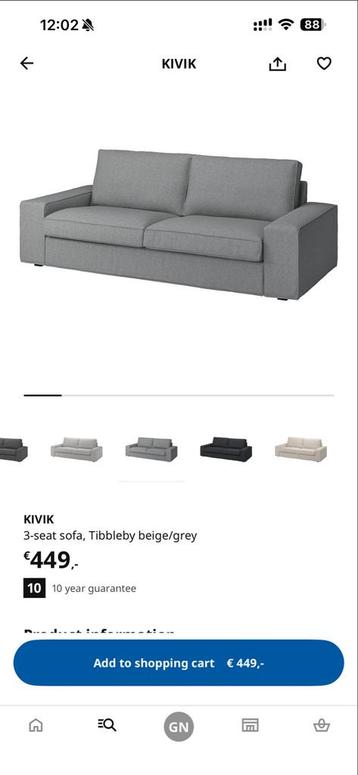 IKEA KIVIK 3-zitsbank - Tibbleby grijs - Zo goed als nieuw - afbeelding 4