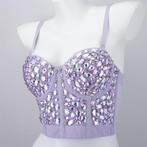 Paarse glitter dames korset top / strass crop topje festival, Verzenden, Nieuw, Paars, Zonder mouw
