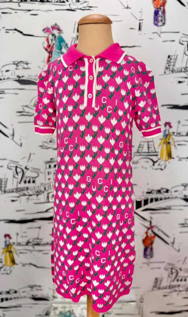 Gucci roze logo jacquard jurk maat 8 (630 euro), Kinderen en Baby's, Kinderkleding | Maat 128, Nieuw, Meisje, Jurk of Rok, Ophalen of Verzenden