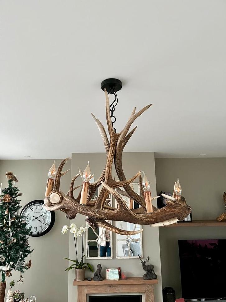 Hertengewei kroonluchter, geen kunststof!!!, Huis en Inrichting, Lampen | Kroonluchters, Overige materialen, Ophalen